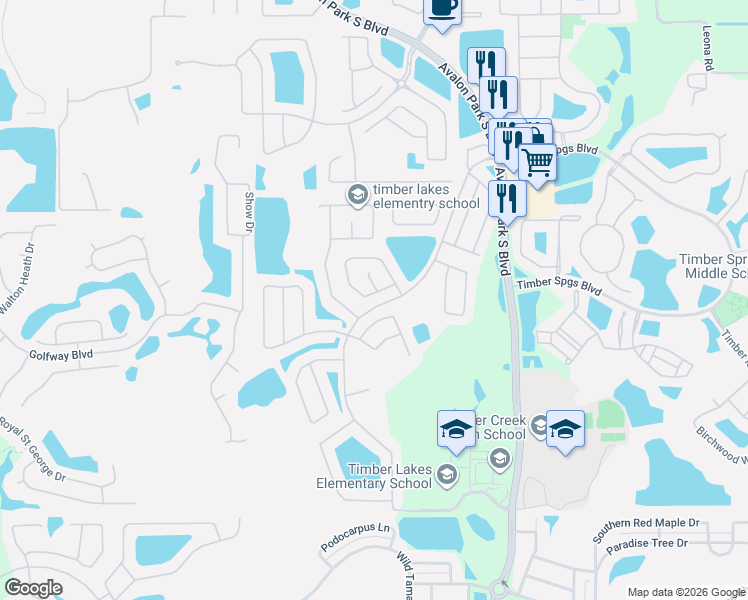 map of restaurants, bars, coffee shops, grocery stores, and more near 13728 Hidden Forest Circle in Orlando