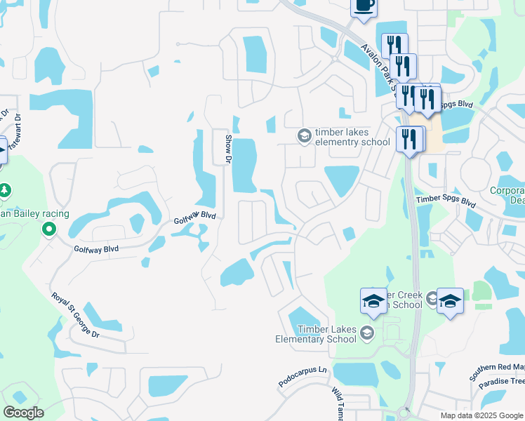 map of restaurants, bars, coffee shops, grocery stores, and more near 13243 Summer Rain Drive in Orlando