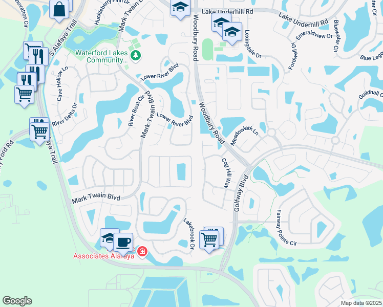 map of restaurants, bars, coffee shops, grocery stores, and more near 12826 Forestedge Circle in Orlando