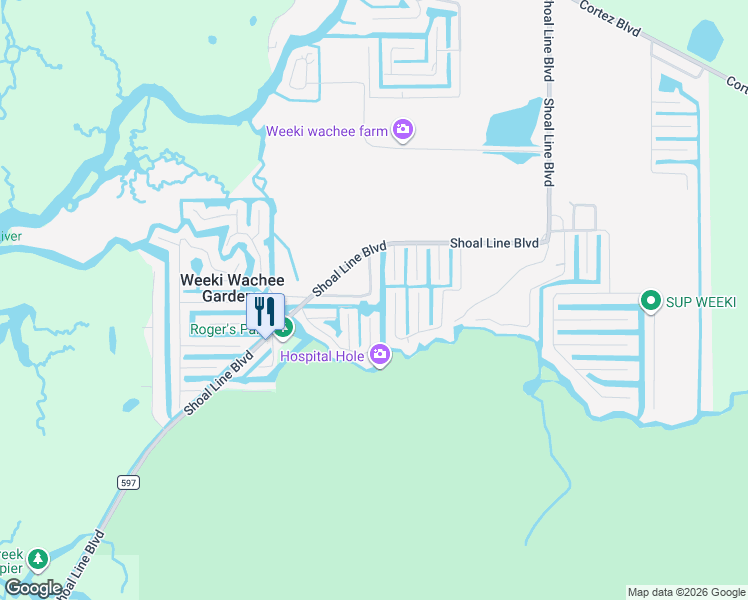 map of restaurants, bars, coffee shops, grocery stores, and more near 6012 Waverly Road in Spring Hill