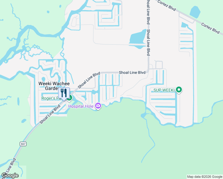 map of restaurants, bars, coffee shops, grocery stores, and more near 7215 Bethesda Court in Spring Hill