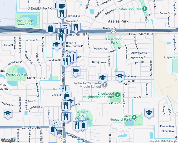 map of restaurants, bars, coffee shops, grocery stores, and more near 803 Don Quixote Avenue in Orlando