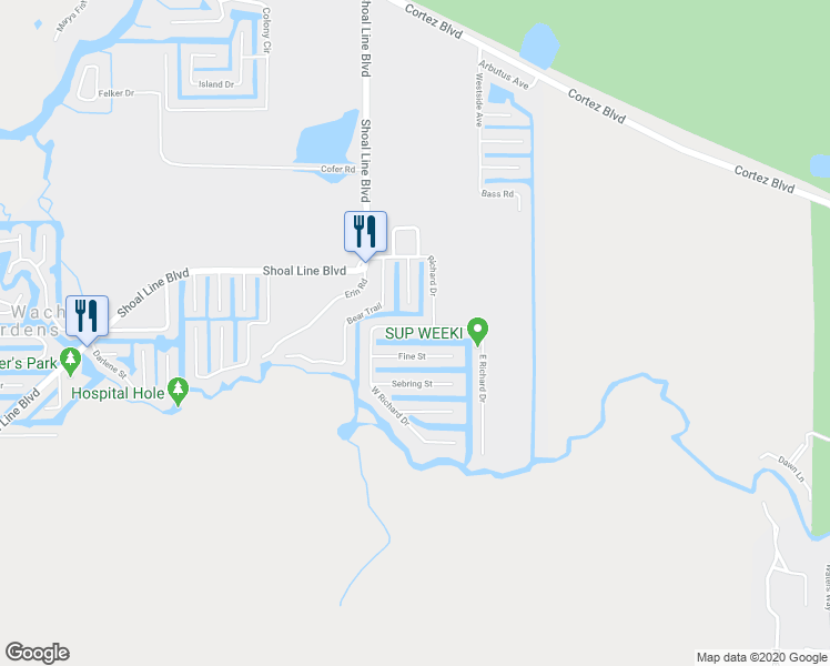 map of restaurants, bars, coffee shops, grocery stores, and more near 6427 West Richard Drive in Weeki Wachee