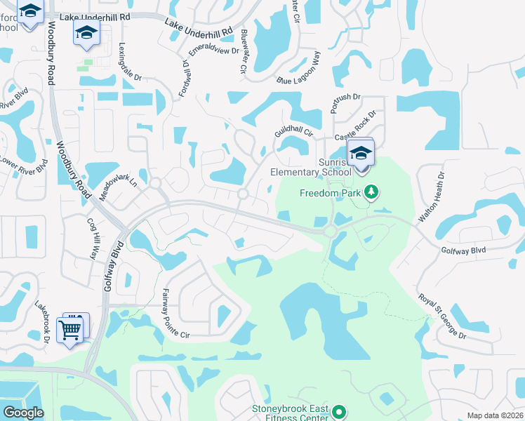 map of restaurants, bars, coffee shops, grocery stores, and more near 13830 Waterhouse Way in Orlando