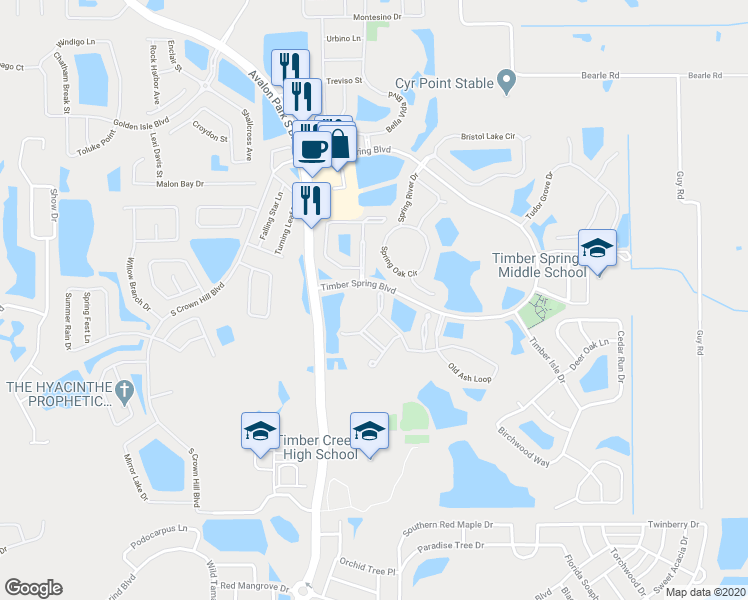 map of restaurants, bars, coffee shops, grocery stores, and more near 16563 Cedar Crest Drive in Orlando