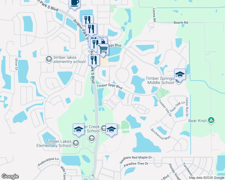 map of restaurants, bars, coffee shops, grocery stores, and more near 16563 Cedar Crest Drive in Orlando