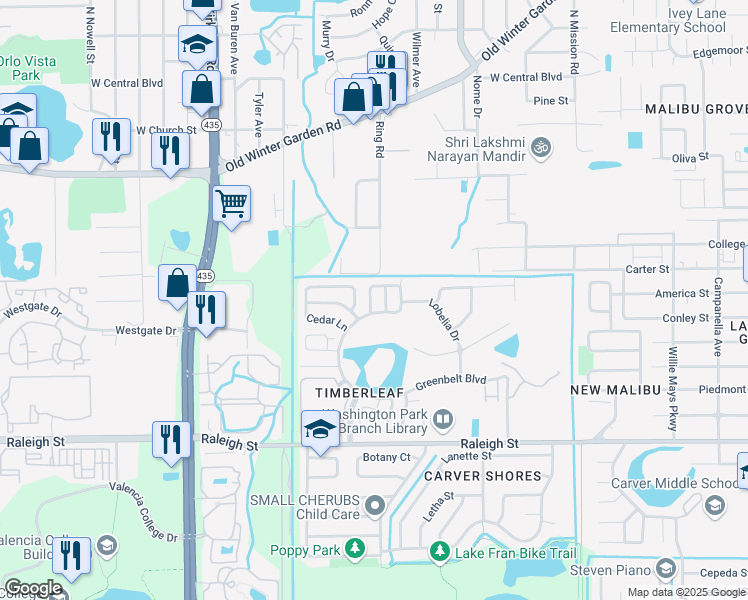 map of restaurants, bars, coffee shops, grocery stores, and more near 640 Grandiflora Drive in Orlando
