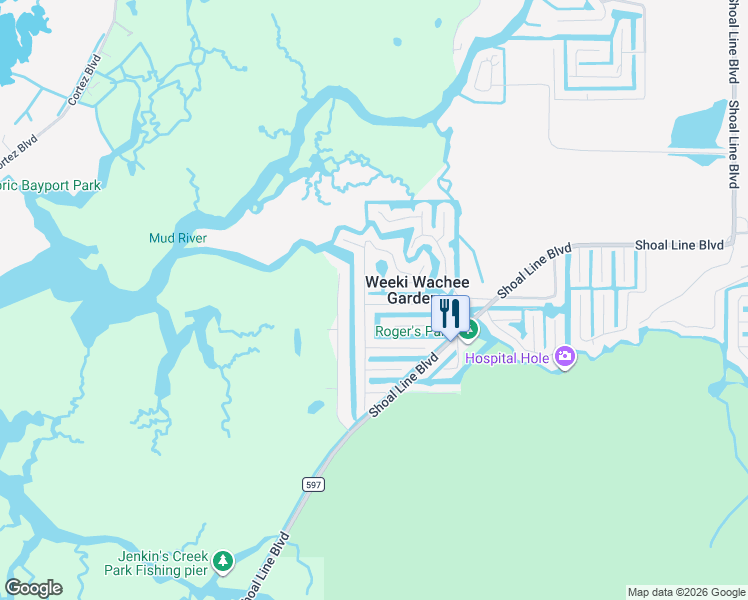 map of restaurants, bars, coffee shops, grocery stores, and more near 7193 Westwind Street in Spring Hill