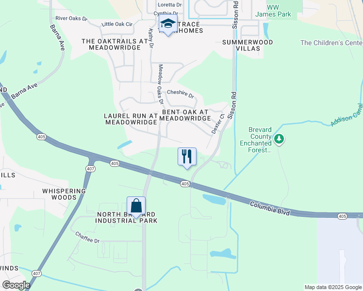 map of restaurants, bars, coffee shops, grocery stores, and more near 1578 Meadow Lark Drive in Titusville