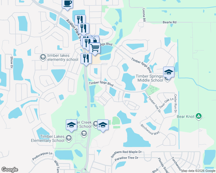 map of restaurants, bars, coffee shops, grocery stores, and more near 16583 Cedar Crest Drive in Orlando