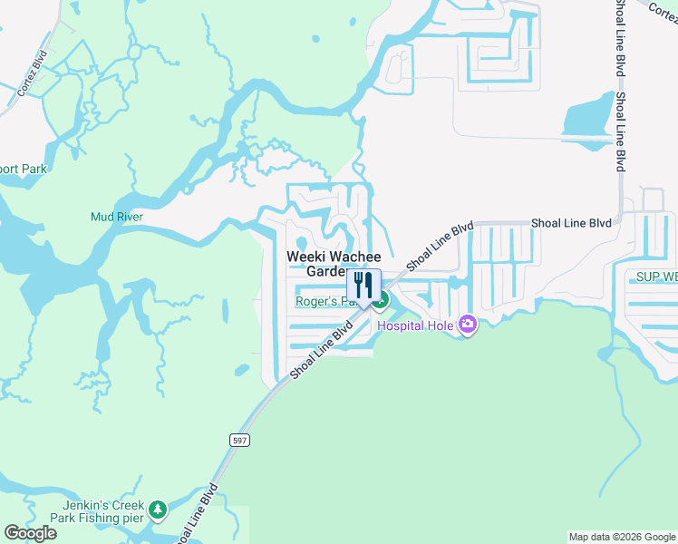 map of restaurants, bars, coffee shops, grocery stores, and more near in Weeki Wachee Gardens