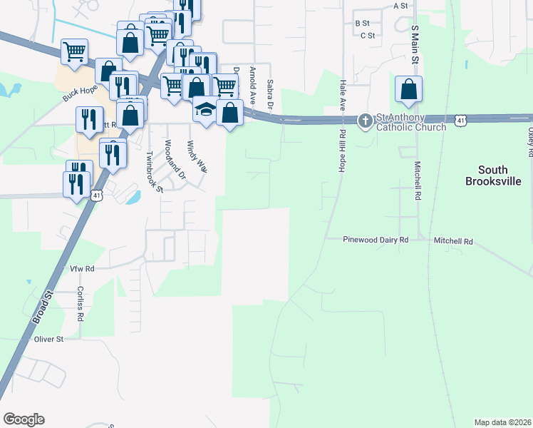 map of restaurants, bars, coffee shops, grocery stores, and more near 7322 Ray Browning Road in Brooksville