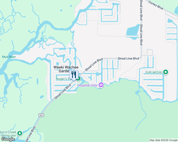 map of restaurants, bars, coffee shops, grocery stores, and more near 5468 Ramada St in Weeki Wachee
