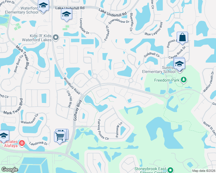 map of restaurants, bars, coffee shops, grocery stores, and more near 13422 Lake Turnberry Circle in Orlando