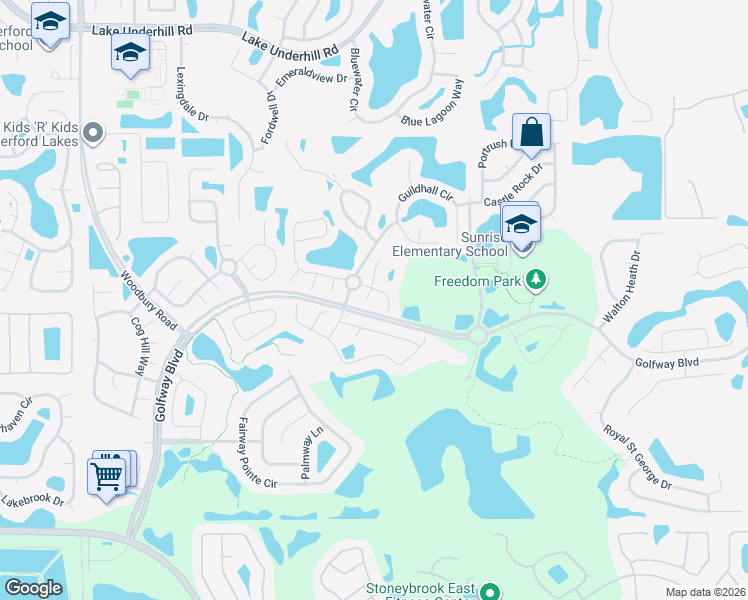 map of restaurants, bars, coffee shops, grocery stores, and more near 13830 Waterhouse Way in Orlando