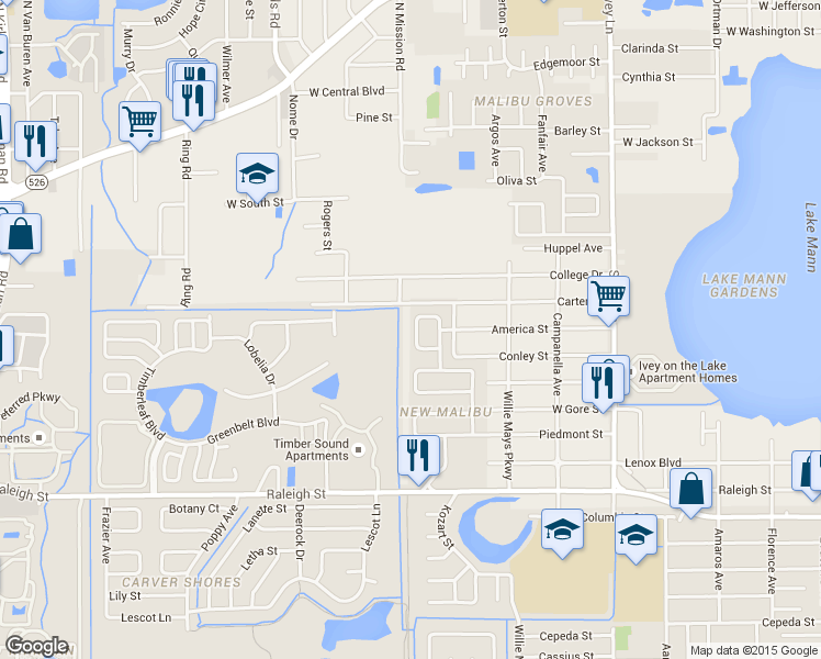 map of restaurants, bars, coffee shops, grocery stores, and more near 725 Cornelia Court in Orlando