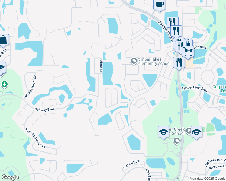 map of restaurants, bars, coffee shops, grocery stores, and more near 1407 Spring Fest Lane in Orlando
