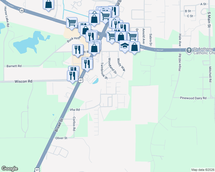 map of restaurants, bars, coffee shops, grocery stores, and more near 7143 Sandpoint Drive in Brooksville