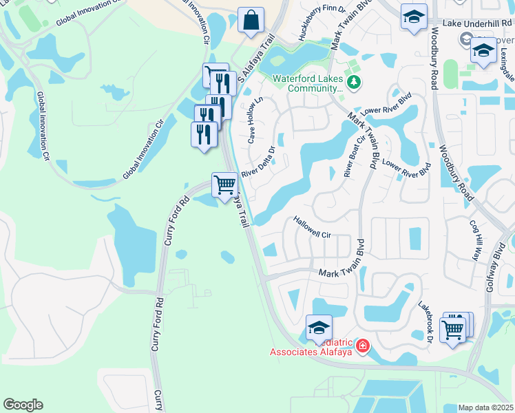 map of restaurants, bars, coffee shops, grocery stores, and more near 12156 Shady Spring Way in Orlando