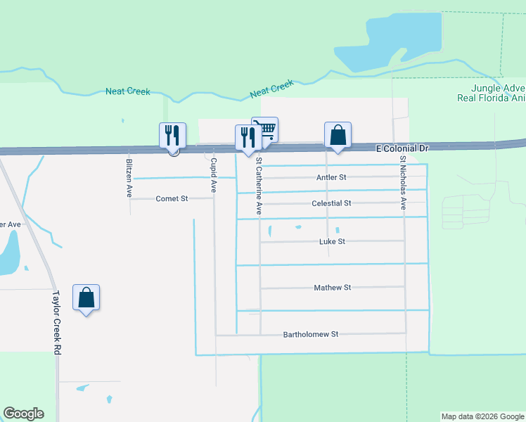 map of restaurants, bars, coffee shops, grocery stores, and more near 1003 Saint Catherine Avenue in Christmas