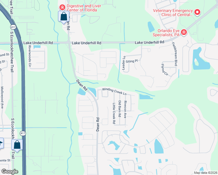 map of restaurants, bars, coffee shops, grocery stores, and more near 10137 Winding Creek Lane in Orlando
