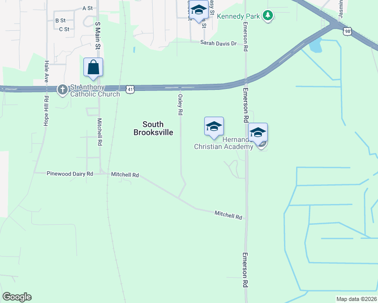map of restaurants, bars, coffee shops, grocery stores, and more near 7204 Oxley Road in Brooksville