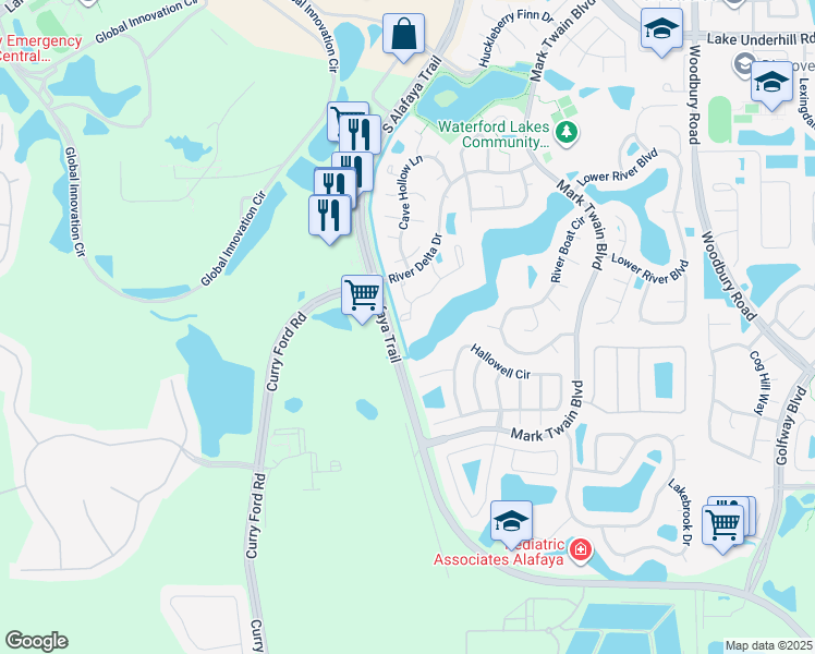 map of restaurants, bars, coffee shops, grocery stores, and more near 12156 Shady Spring Way in Orlando