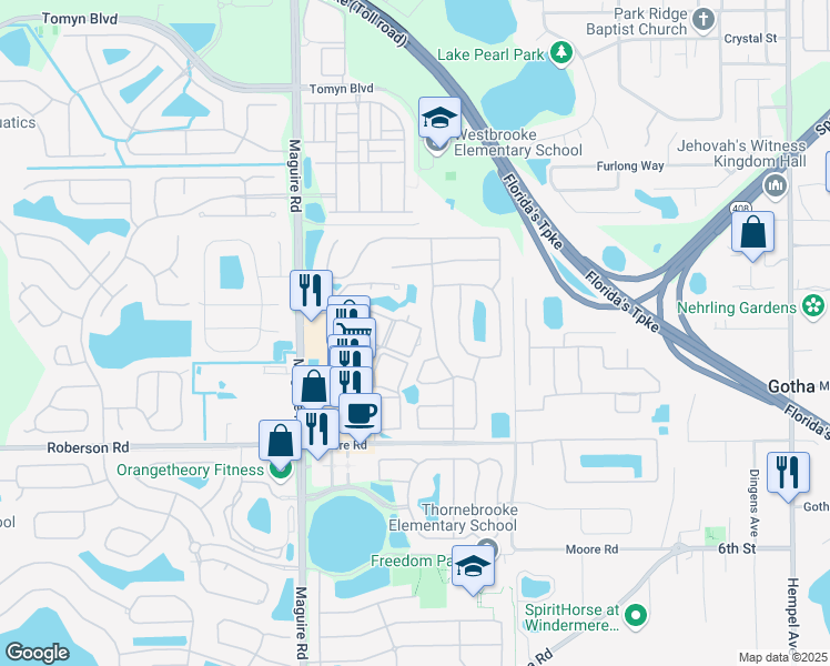 map of restaurants, bars, coffee shops, grocery stores, and more near 331 Emerald Shores Circle in Ocoee