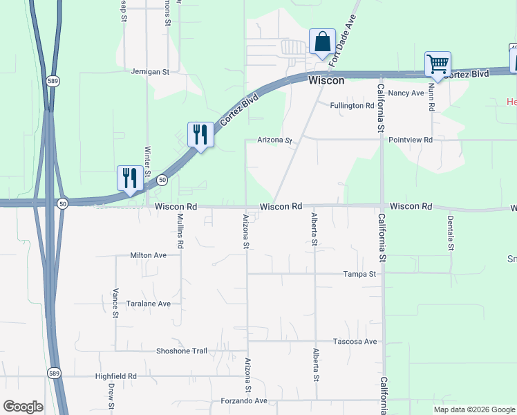 map of restaurants, bars, coffee shops, grocery stores, and more near 7138-7198 Arizona Street in Spring Hill