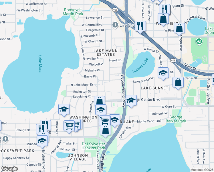 map of restaurants, bars, coffee shops, grocery stores, and more near 3098 Eccleston Street in Orlando
