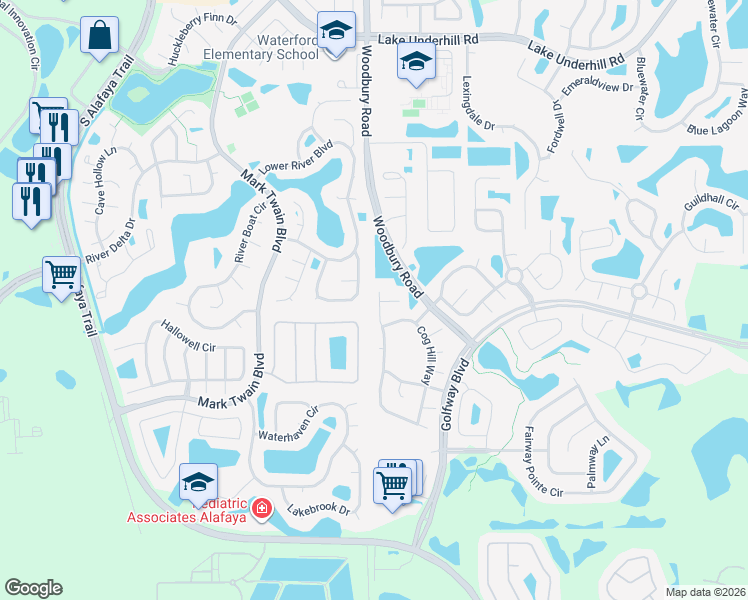 map of restaurants, bars, coffee shops, grocery stores, and more near 120 Prairie Dune Way in Orlando