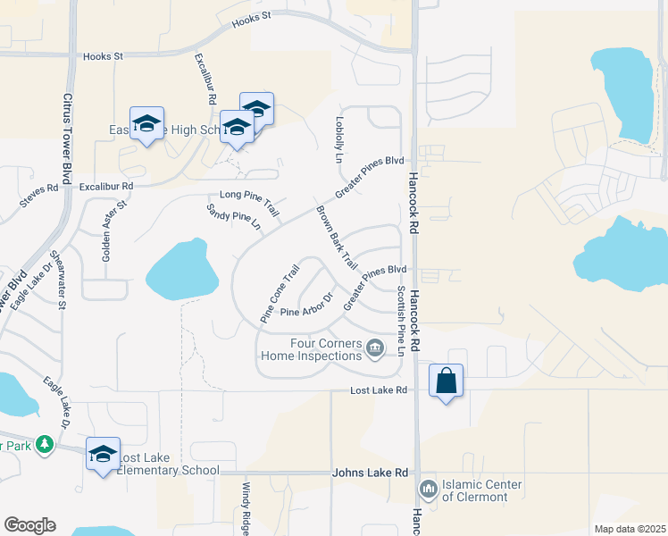 map of restaurants, bars, coffee shops, grocery stores, and more near 12925 Brown Bark Trail in Clermont