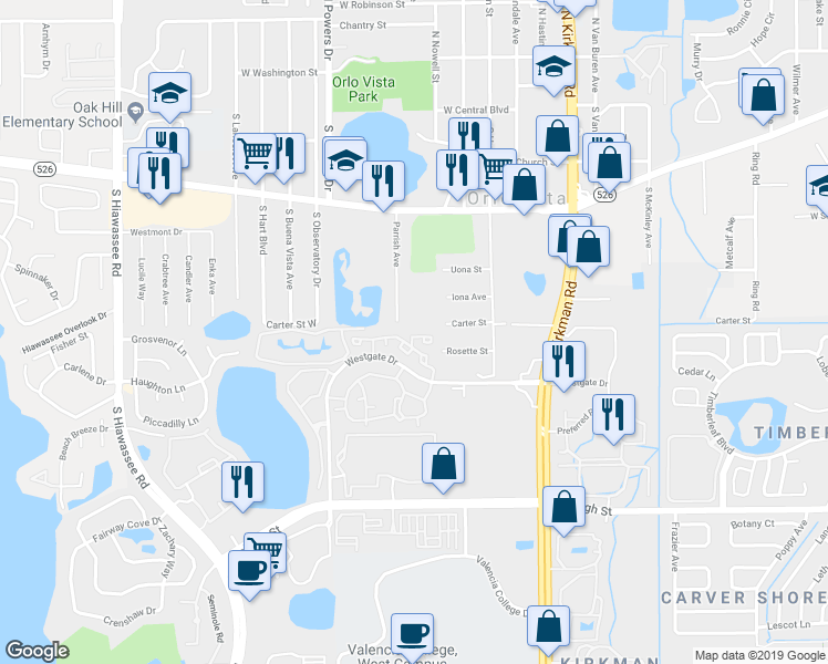 map of restaurants, bars, coffee shops, grocery stores, and more near 518 Parrish Avenue in Orlando
