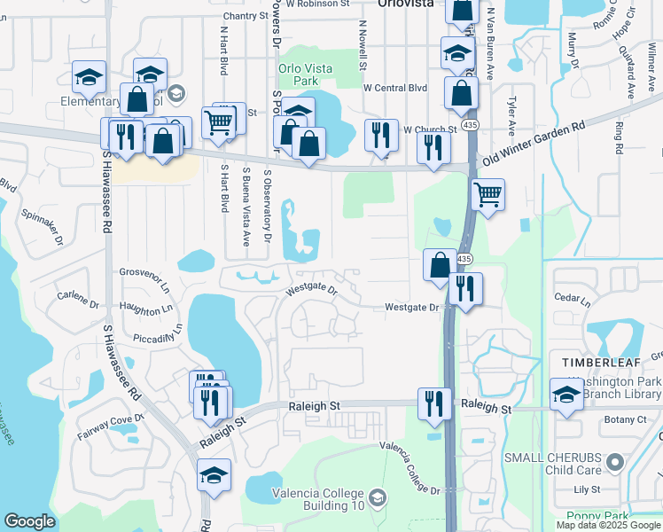 map of restaurants, bars, coffee shops, grocery stores, and more near 518 Parrish Avenue in Orlando