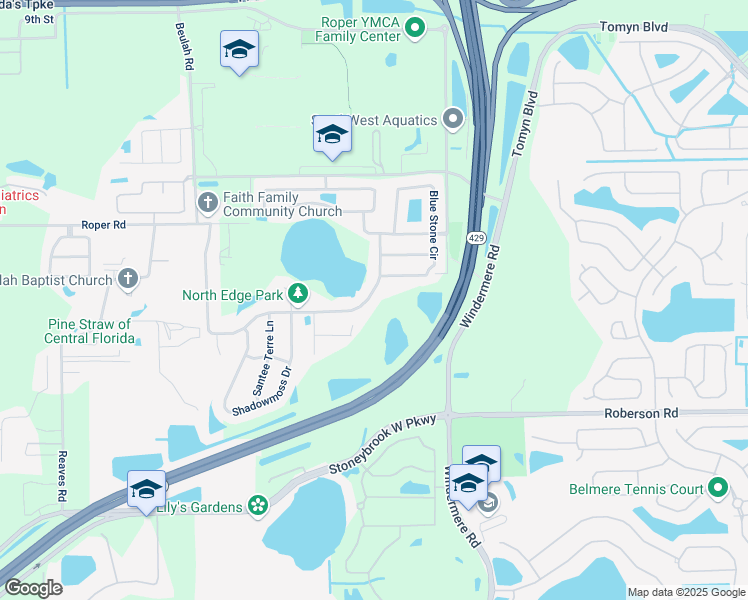 map of restaurants, bars, coffee shops, grocery stores, and more near 377 Blue Stone Circle in Winter Garden