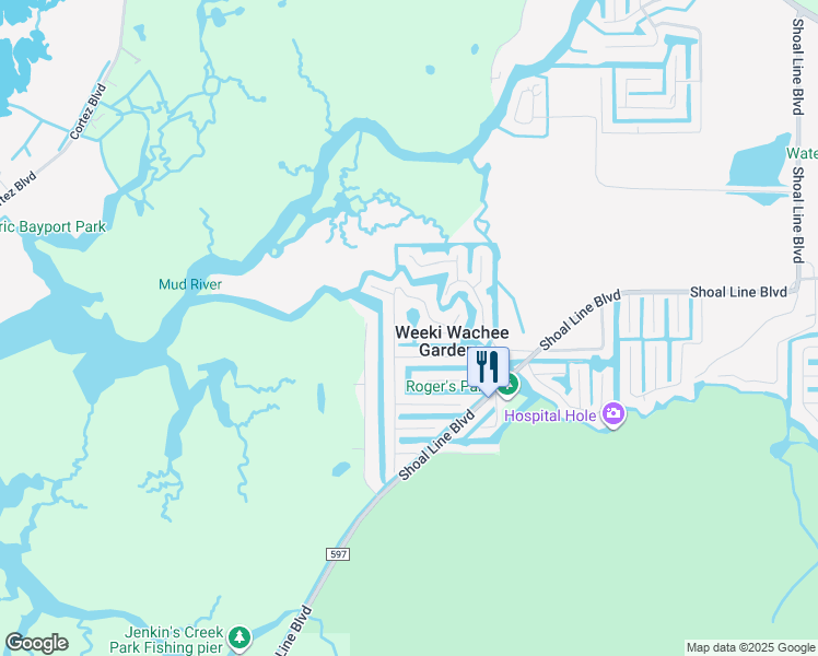 map of restaurants, bars, coffee shops, grocery stores, and more near 5410 Teal Drive in Weeki Wachee