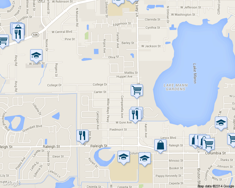 map of restaurants, bars, coffee shops, grocery stores, and more near 695 Campanella Avenue in Orlando