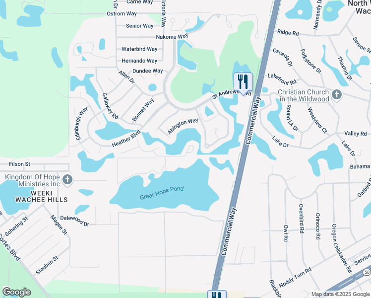 map of restaurants, bars, coffee shops, grocery stores, and more near 9139 Lingrove Road in Spring Hill