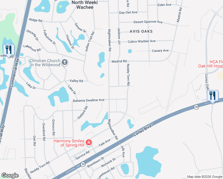 map of restaurants, bars, coffee shops, grocery stores, and more near 10236 Caracara Avenue in Spring Hill