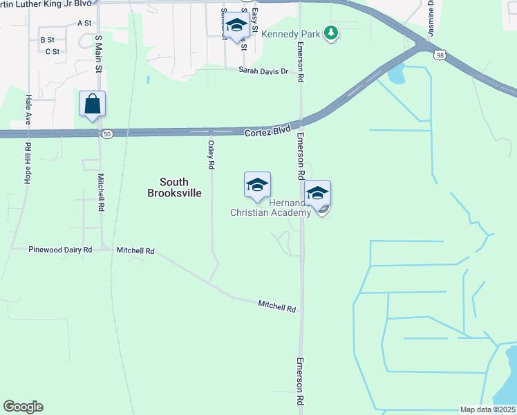 map of restaurants, bars, coffee shops, grocery stores, and more near 7175 Emerson Road in Brooksville