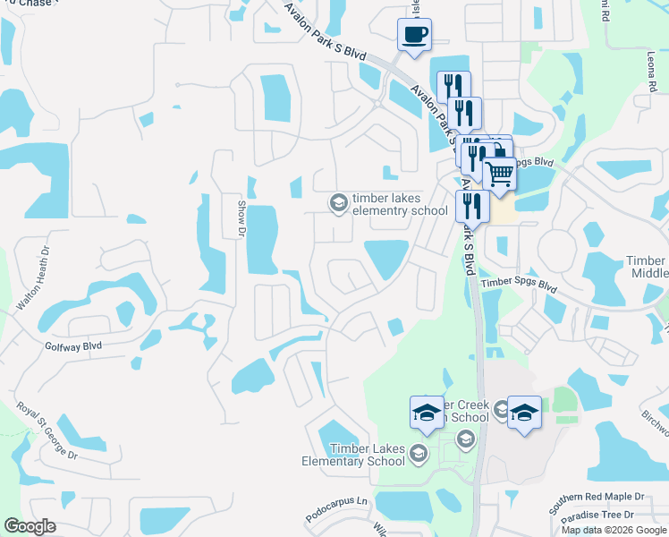 map of restaurants, bars, coffee shops, grocery stores, and more near 13604 Hidden Forest Circle in Orlando