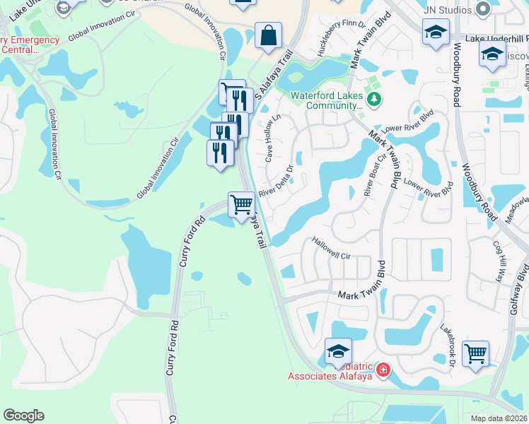 map of restaurants, bars, coffee shops, grocery stores, and more near 956 Sykes Court in Orlando