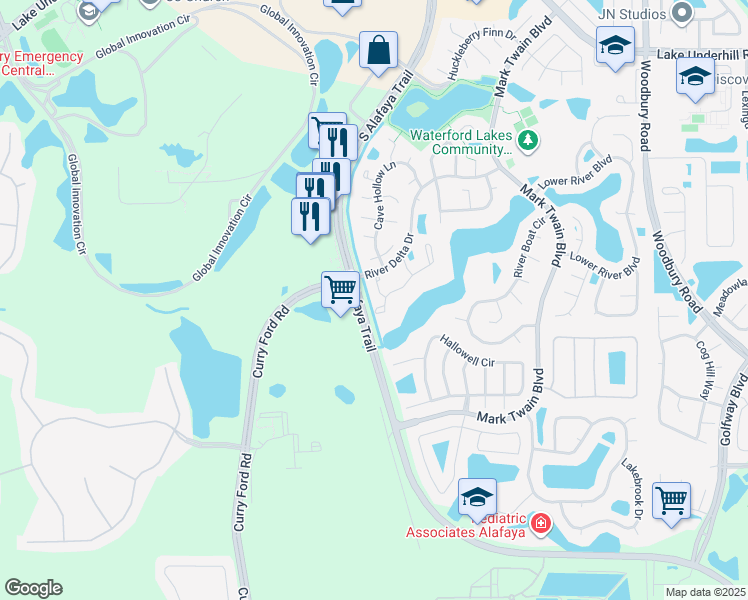 map of restaurants, bars, coffee shops, grocery stores, and more near 956 Sykes Court in Orlando