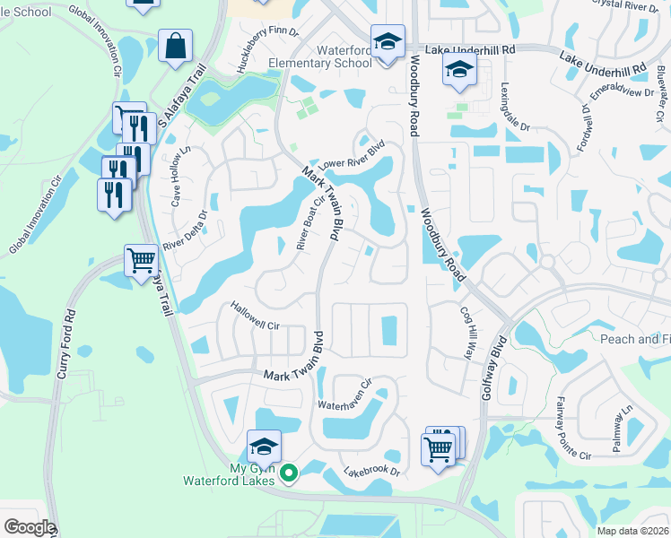 map of restaurants, bars, coffee shops, grocery stores, and more near 836 Ferry Landing Lane in Orlando