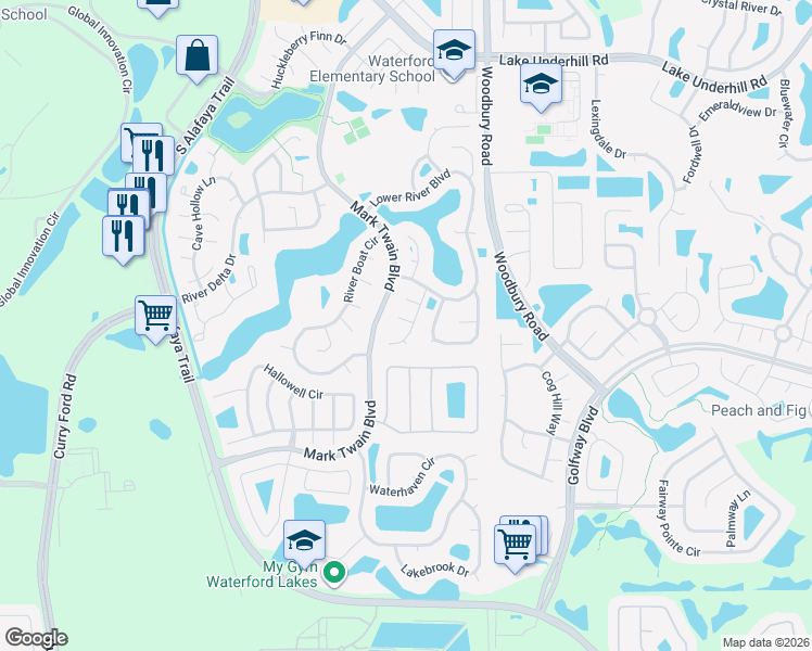 map of restaurants, bars, coffee shops, grocery stores, and more near 836 Ferry Landing Lane in Orlando