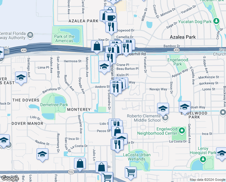 map of restaurants, bars, coffee shops, grocery stores, and more near 709 Florida 436 in Casselberry