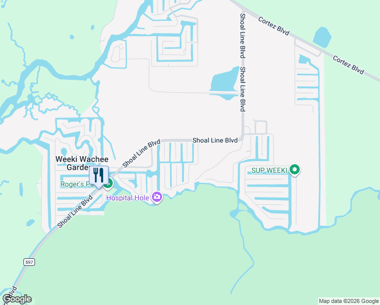 map of restaurants, bars, coffee shops, grocery stores, and more near 6271 Waverly Road in Spring Hill