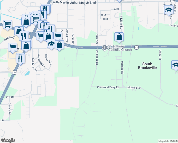map of restaurants, bars, coffee shops, grocery stores, and more near 7205 Ursula Avenue in Brooksville