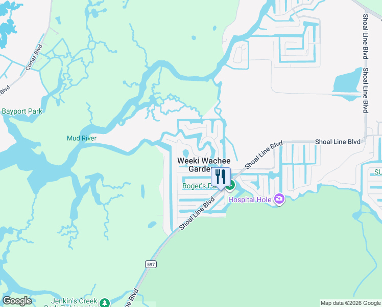map of restaurants, bars, coffee shops, grocery stores, and more near 5274 Tuscawilla Drive in Spring Hill