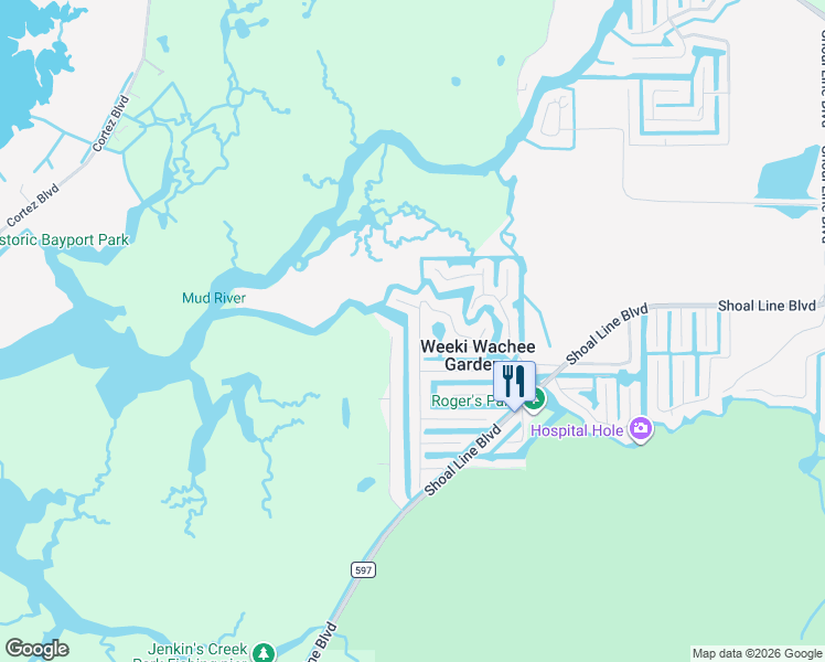 map of restaurants, bars, coffee shops, grocery stores, and more near 7253 Westwind Street in Spring Hill
